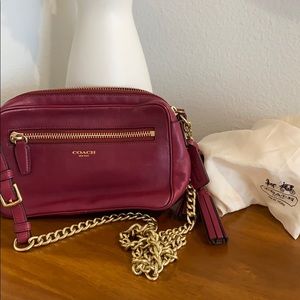 Coach Leather Bag with Chain Strap and Tassels